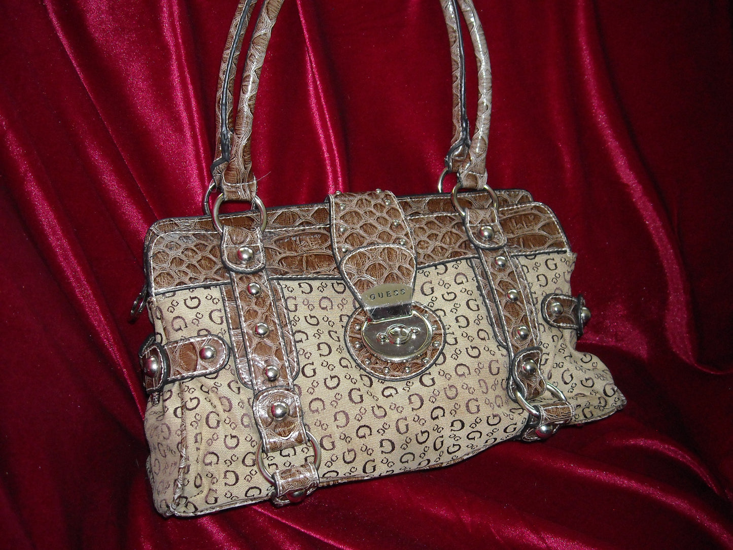 Y2K Brown Monogram Shoulder Guess Bag