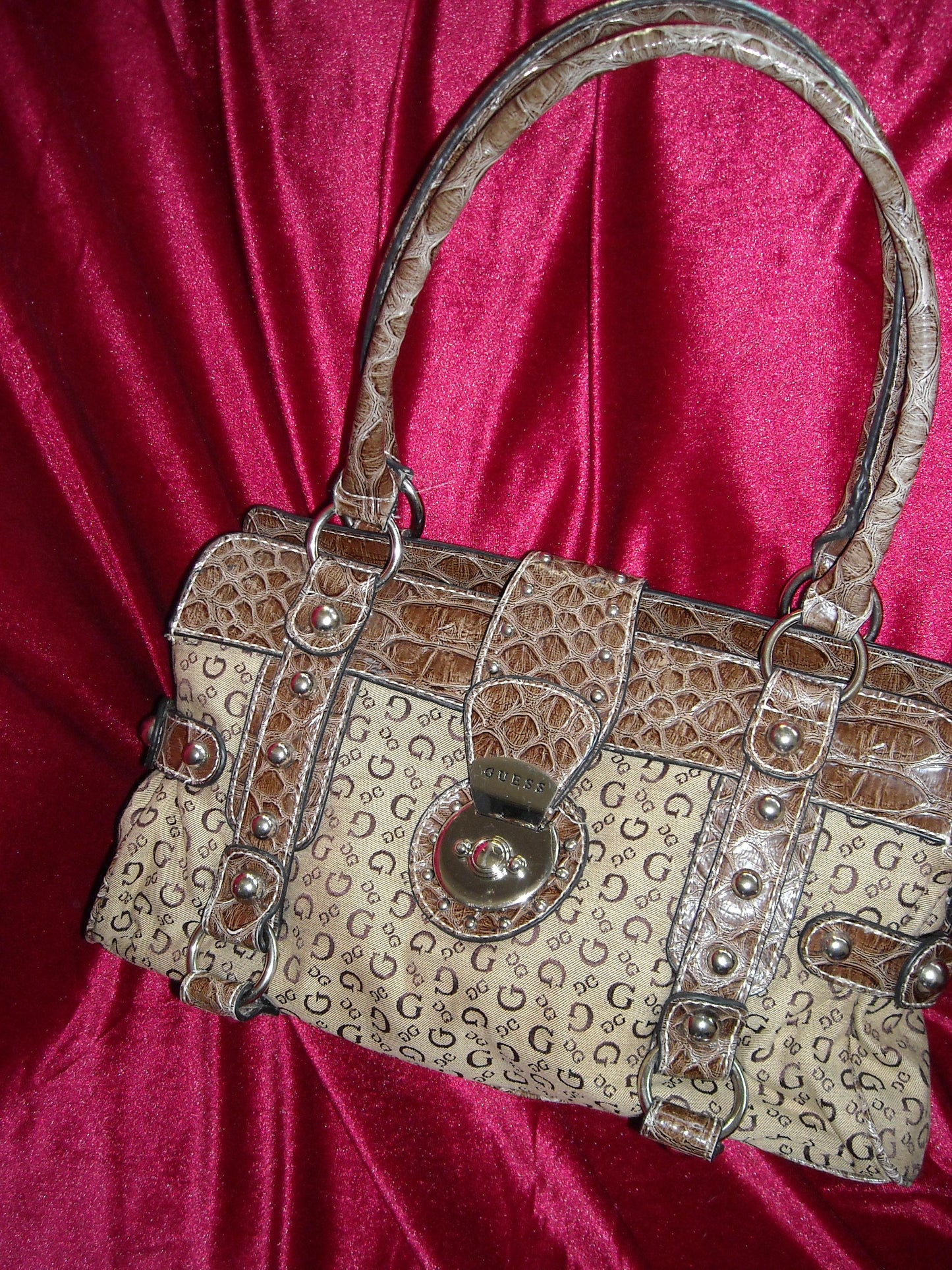 Y2K Brown Monogram Shoulder Guess Bag