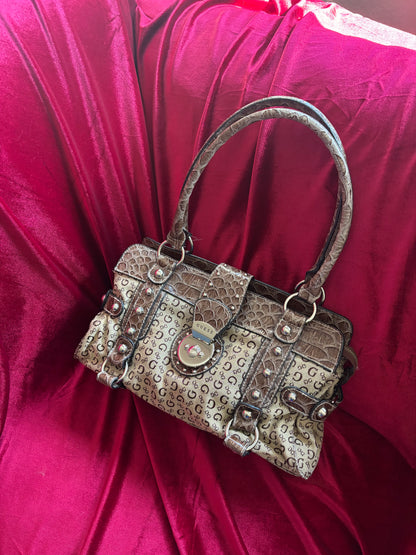 Y2K Brown Monogram Shoulder Guess Bag