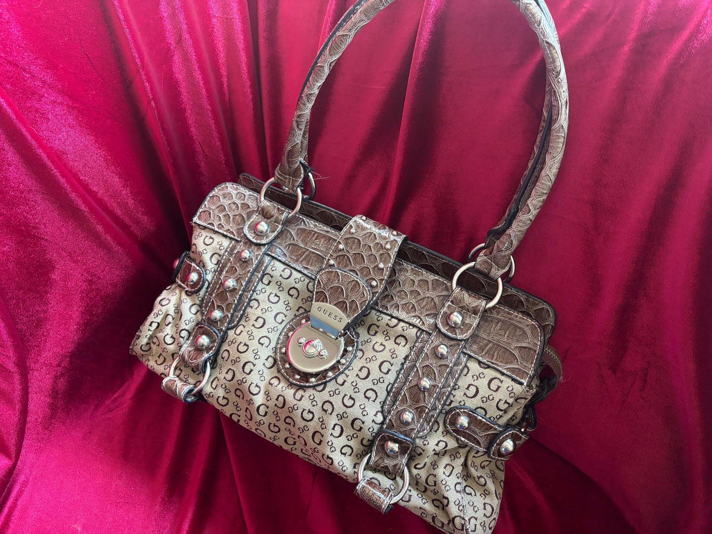 Y2K Brown Monogram Shoulder Guess Bag