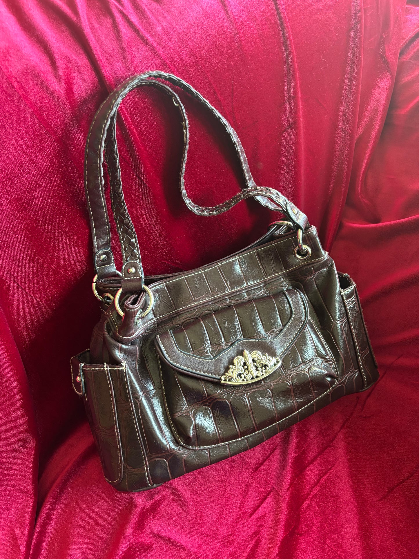 Bueno Brown Faux Croc Bag