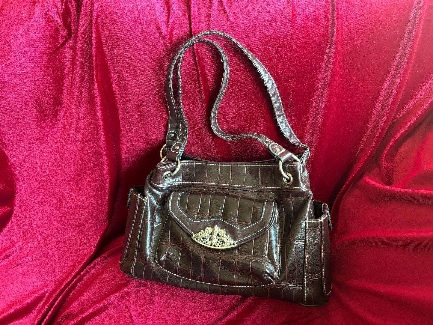 Bueno Brown Faux Croc Bag